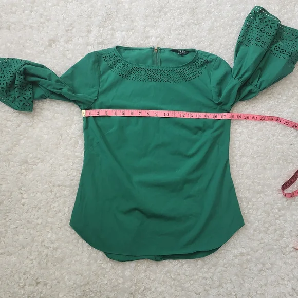Ralph Lauren S Laser Cut Green Women Top Bell Sleeve Eyelet Blouse Casual Office - Picture 11 of 12